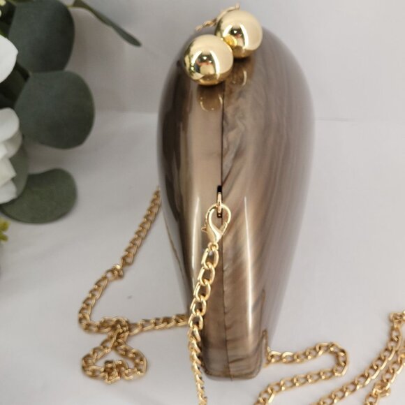 RAMLA! Elegant Brown Acrylic Clutch Purse With Gold Chain Strap & Ball Clasp $29 - Picture 3 of 6